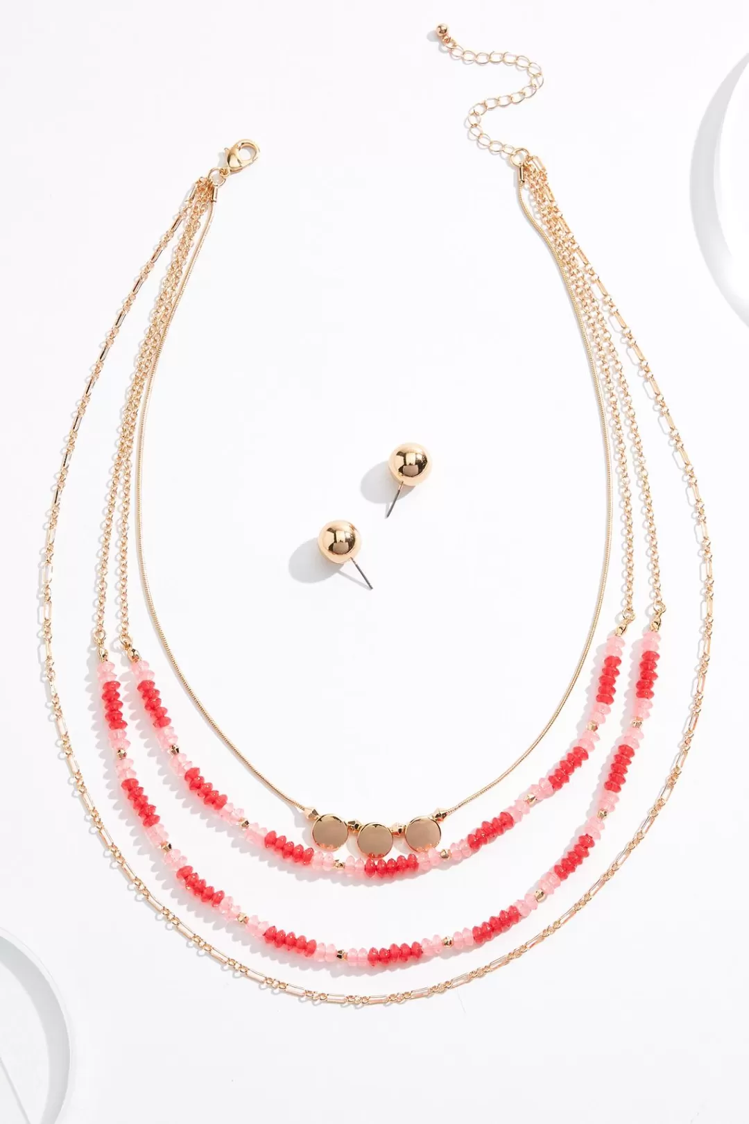 Cato Sets | Necklaces | Red Pink Mixed Bead Necklace Set