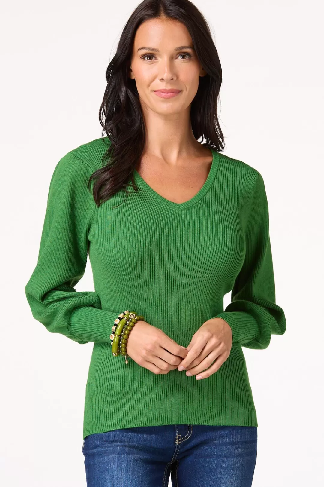 Cato Sweaters | Ribbed Puff Sleeve Sweater