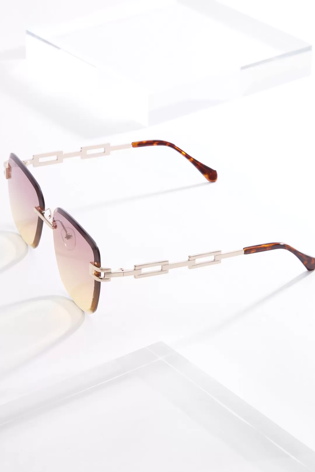 Cato Sunglasses | Rimless Tort Chain Arm Sunglasses