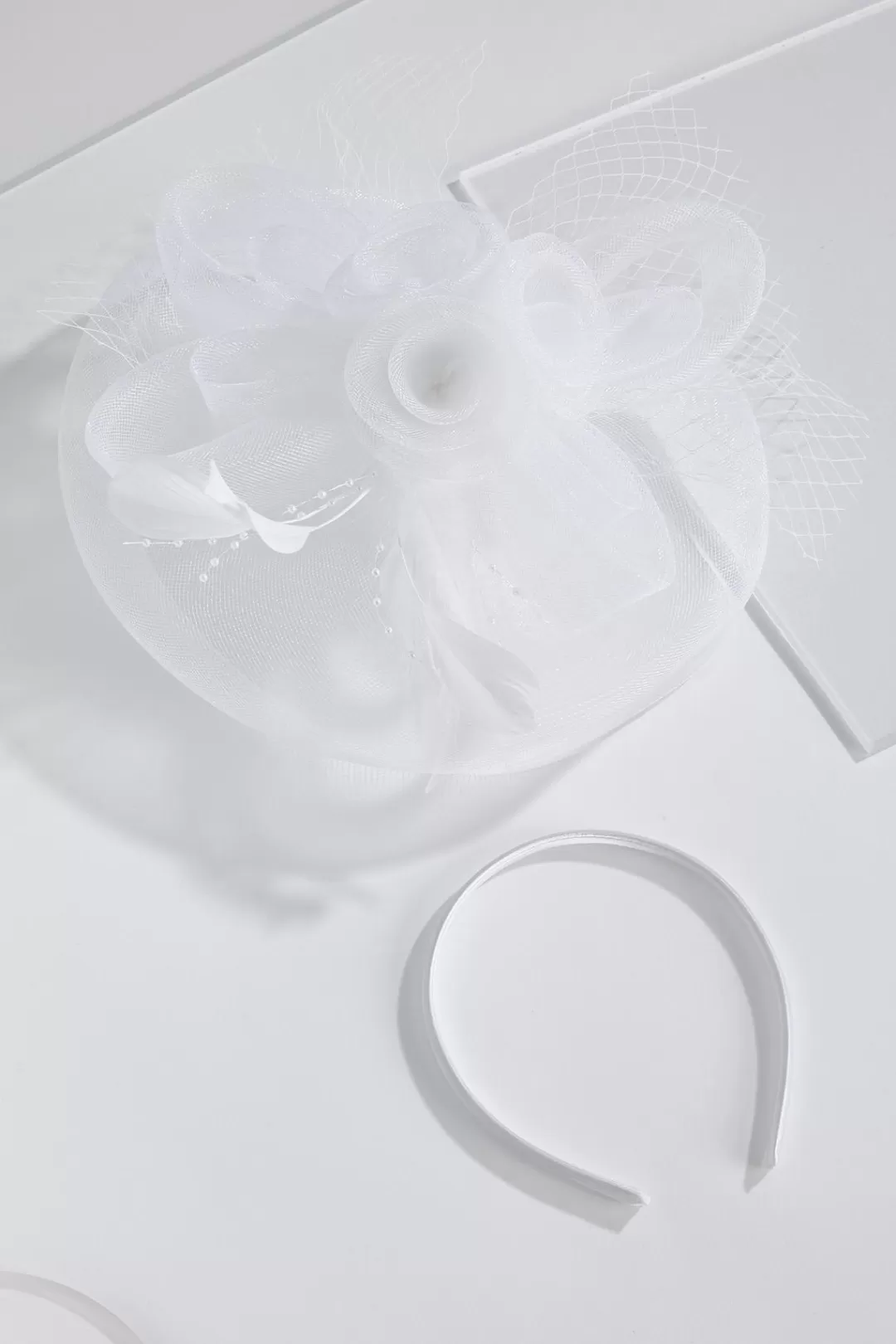 Cato Hats & Hair | Rosette Feather Pearl Fascinator