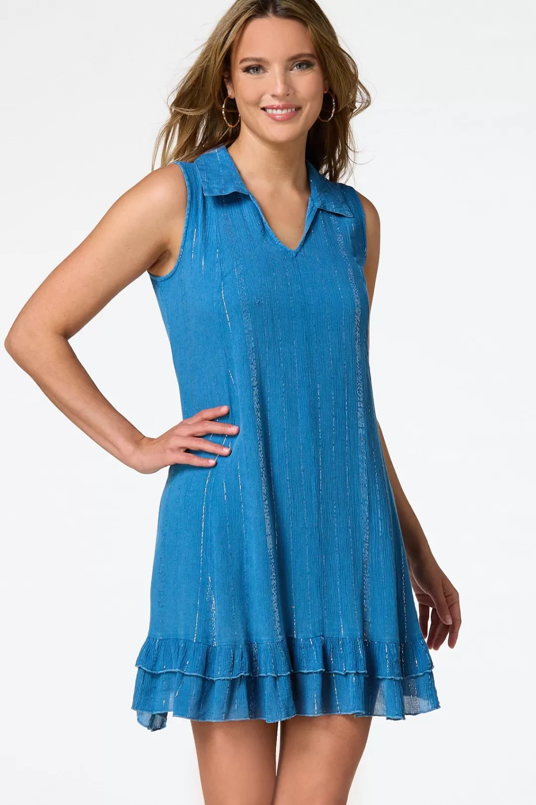 Cato Dresses | Ruffle Hem Washed Denim Dress