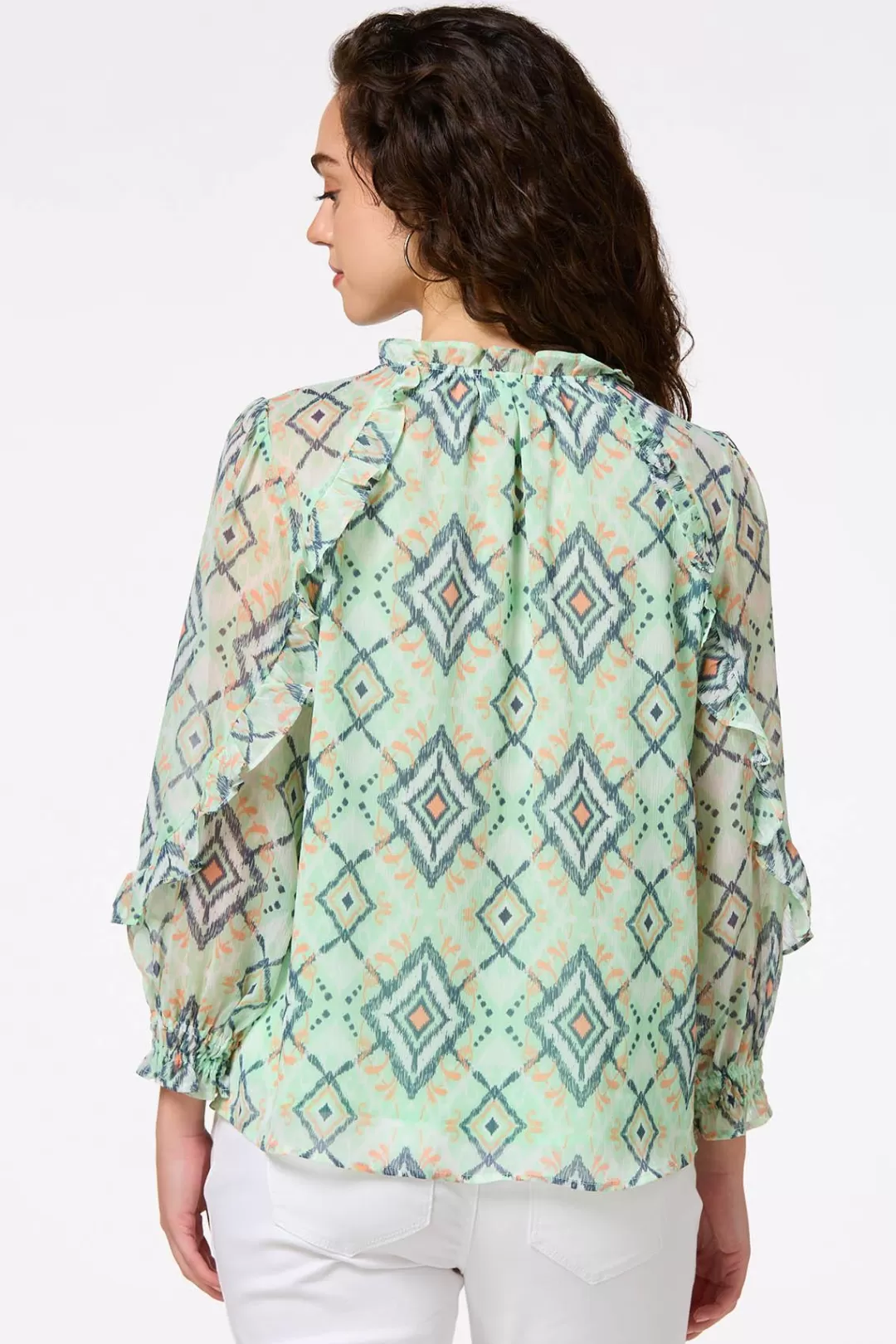 Cato Tops | Ruffled Aztec Print Top