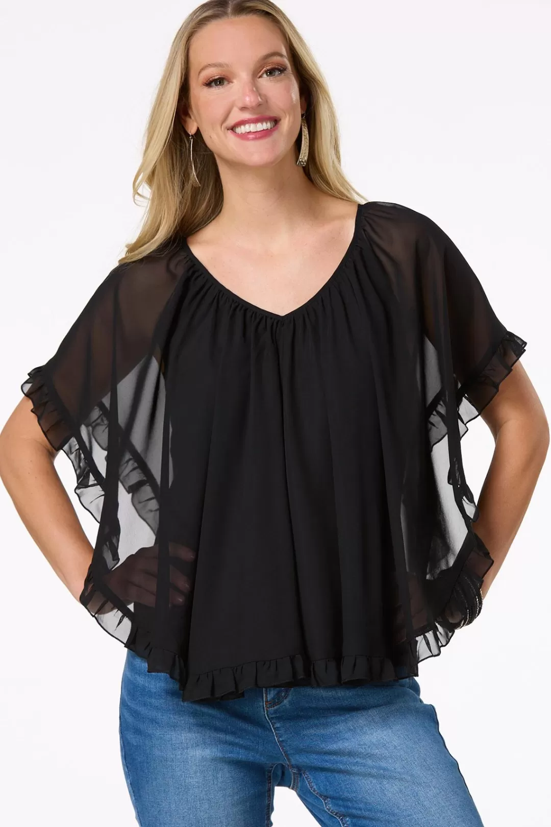 Cato Tops | Ruffled Capelet