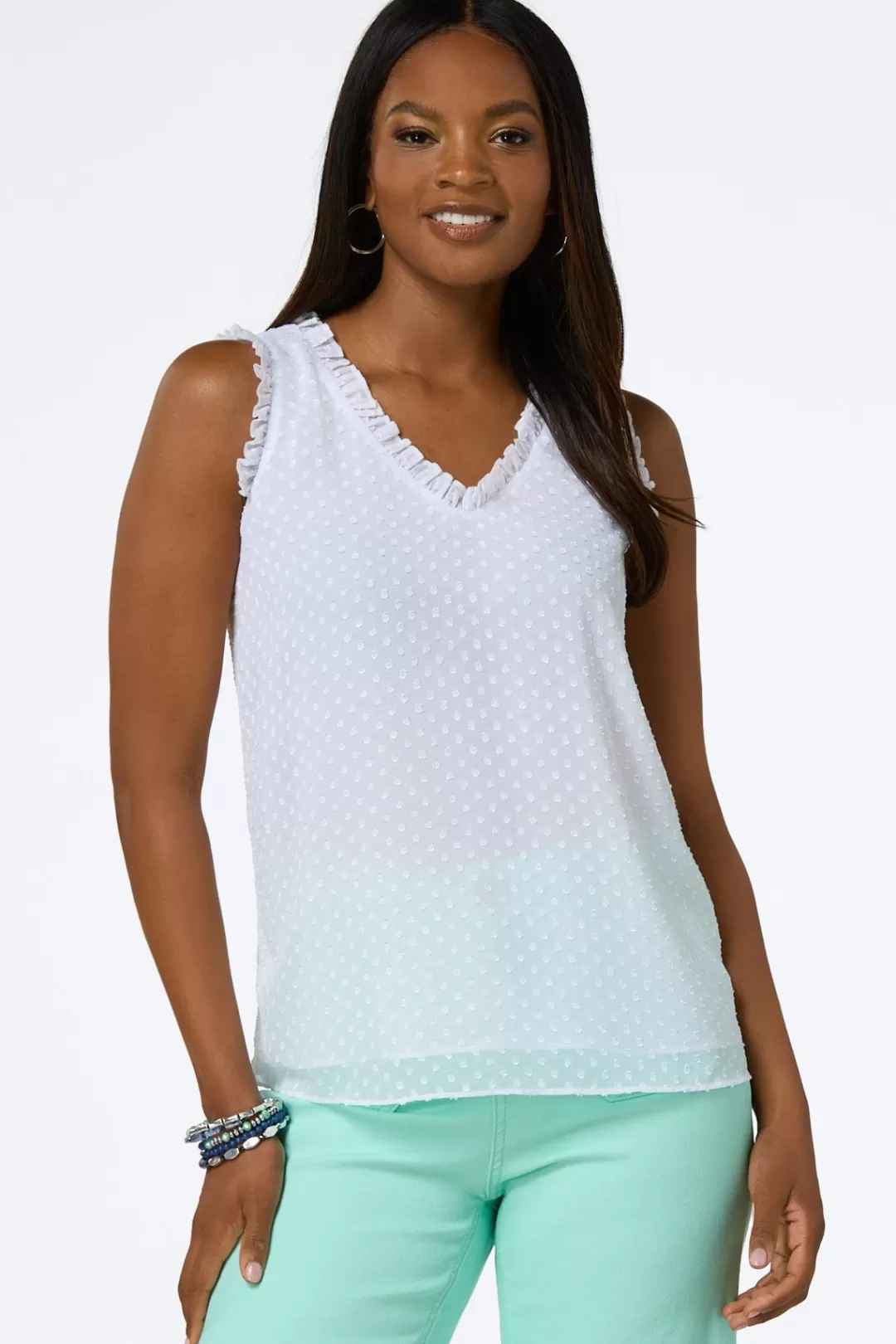 Cato Tops | Ruffled Clip Dot Tank