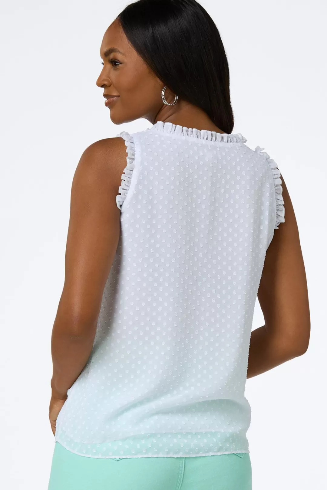 Cato Tops | Ruffled Clip Dot Tank