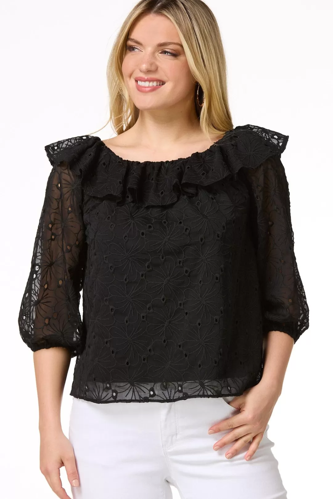 Cato Tops | Ruffled Eyelet Poet Top