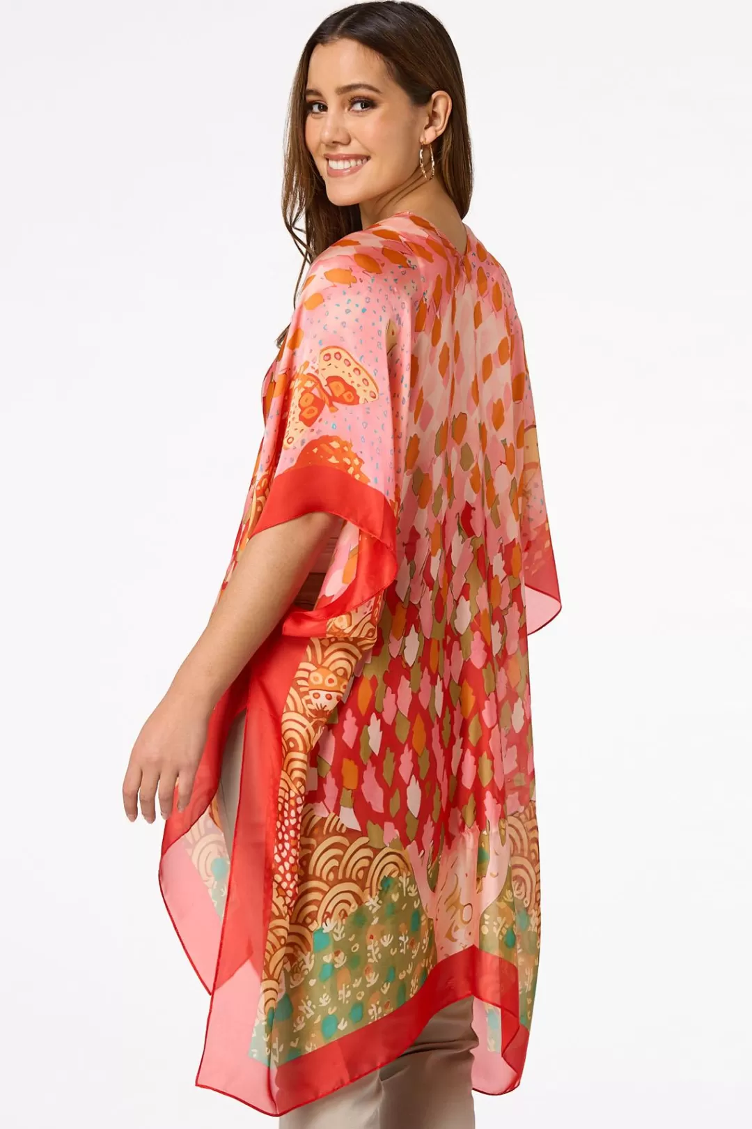 Cato Cover Ups | Tops | Satin Bordered Print Kimono