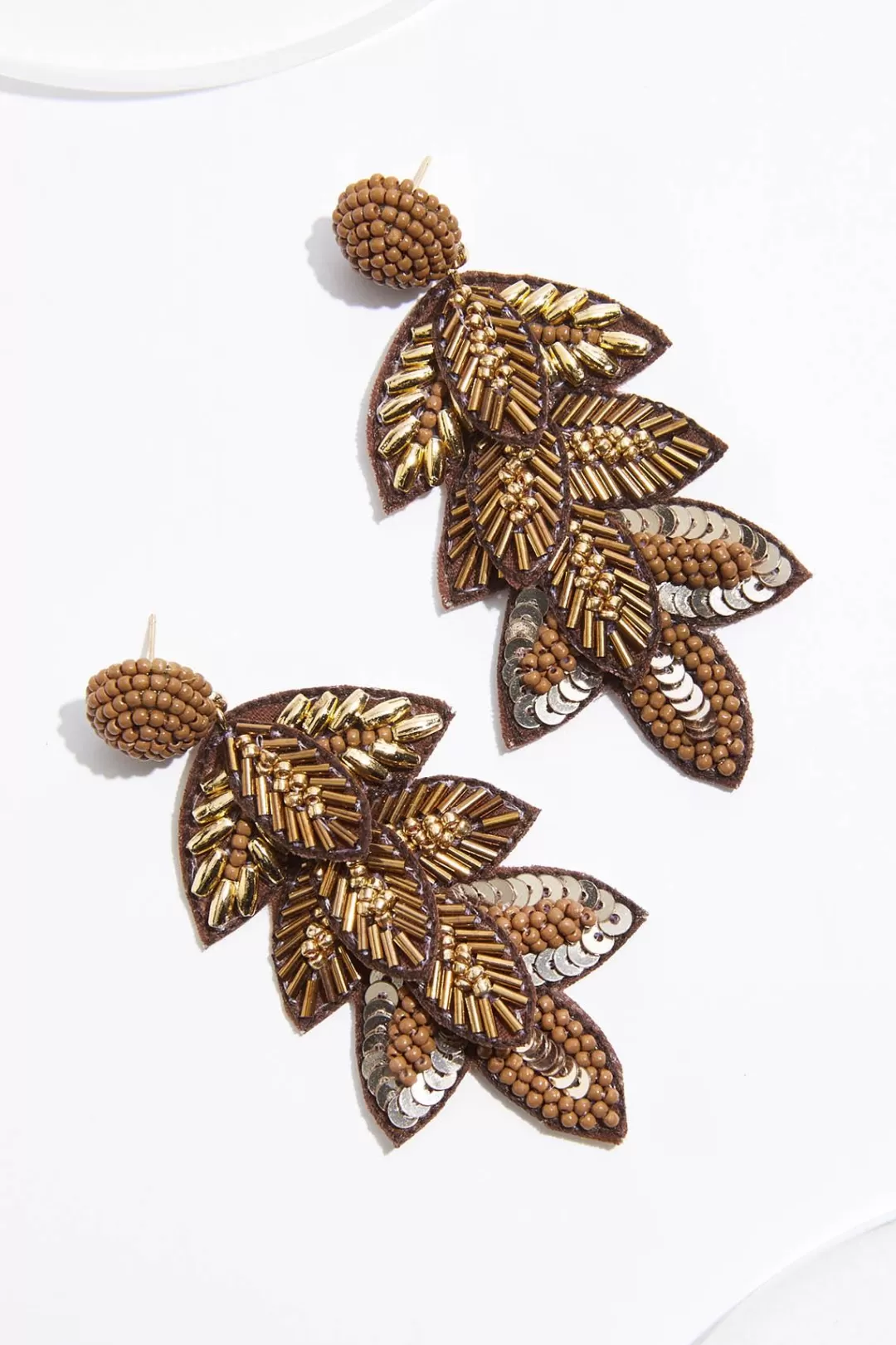 Cato Earrings | Seed Bead Leaf Earrings