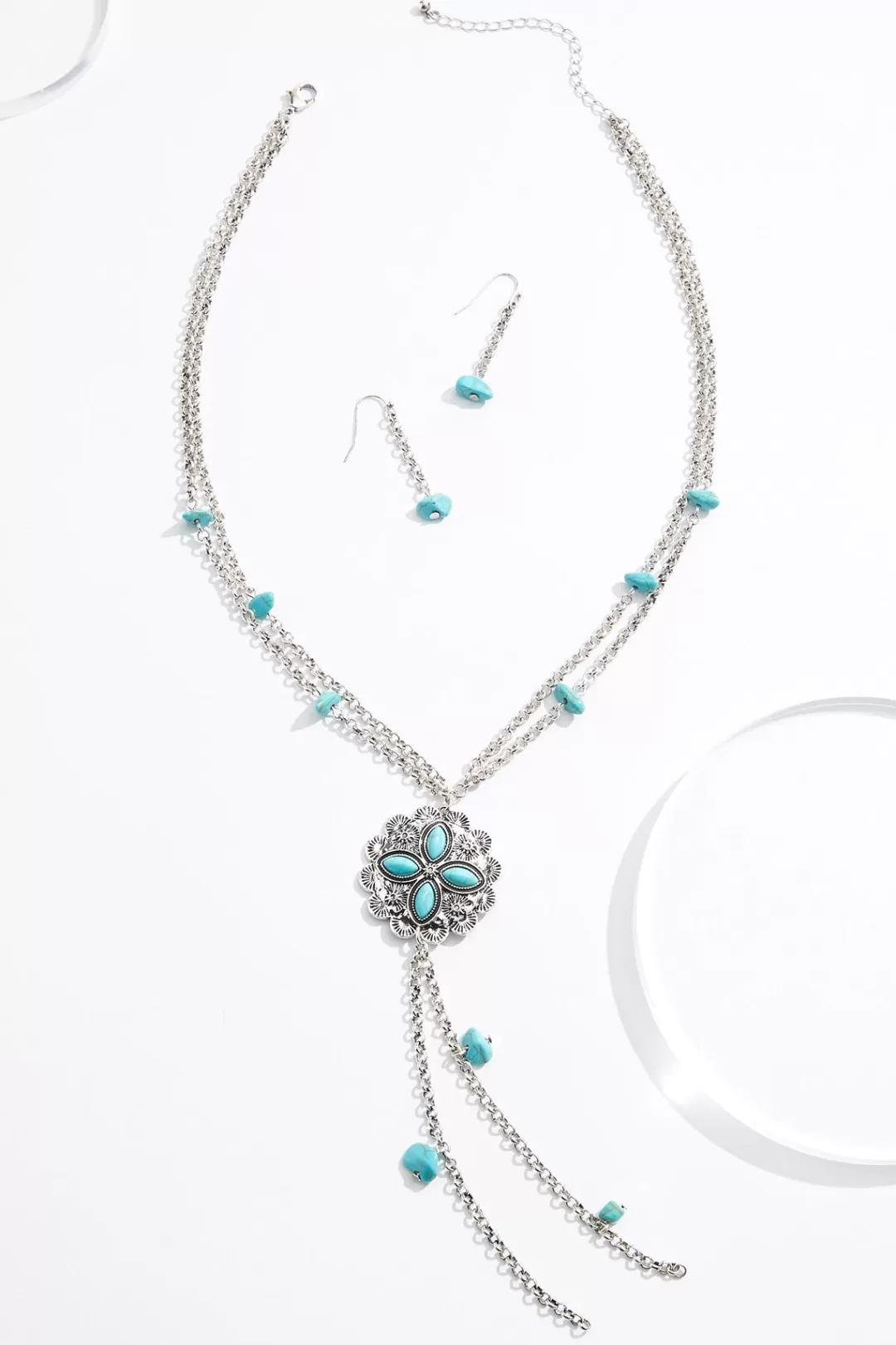 Cato Sets | Semi- Precious Flower Tassel Necklace Set