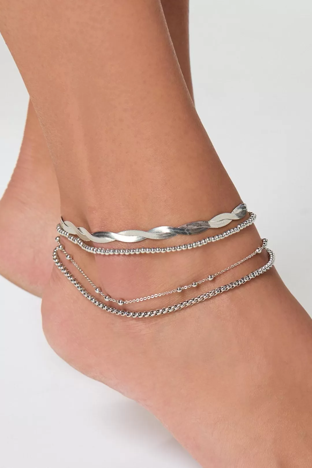 Cato Anklets | Silver Bead Multi Anklet Set