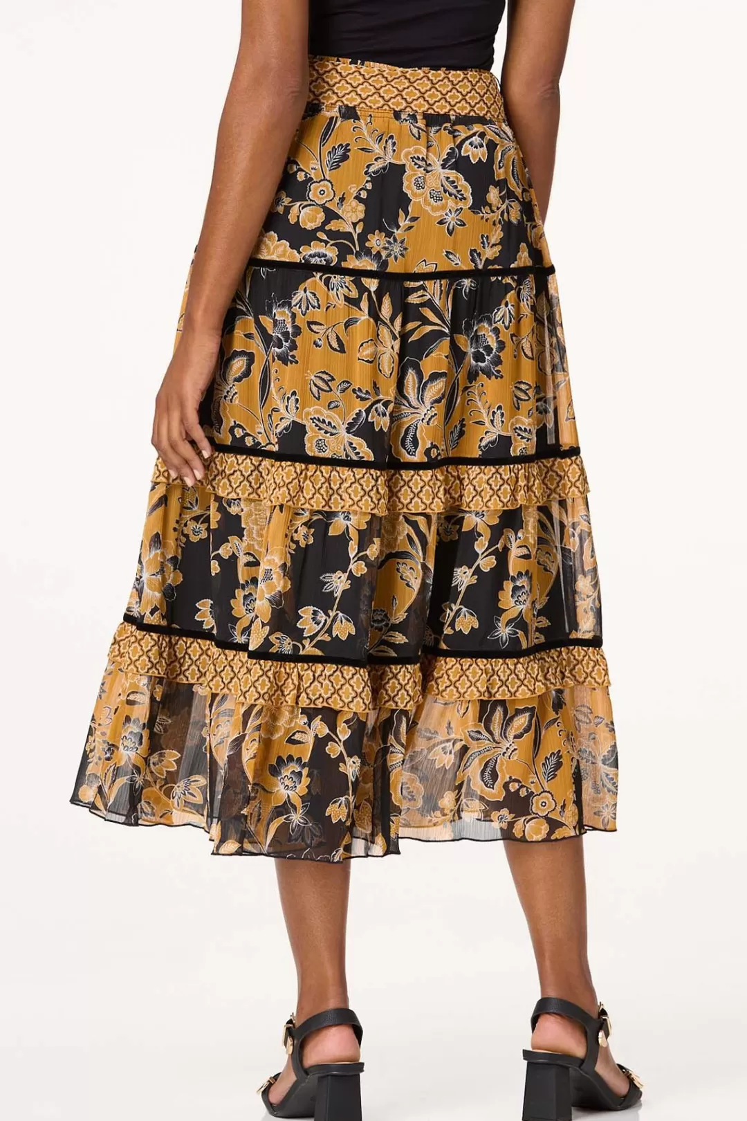 Cato Skirts | Smocked Gold Floral Skirt