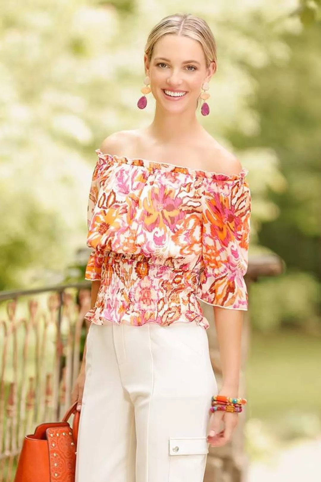 Cato Tops | Smocked Sunrise Floral Top