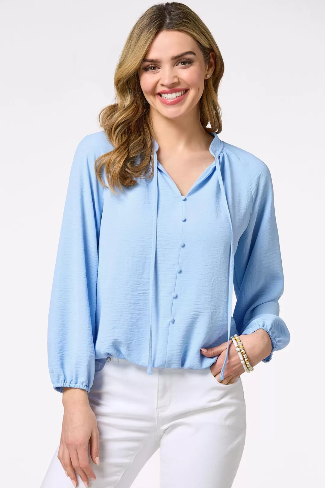 Cato Tops | Solid Bubble Hem Popover Top