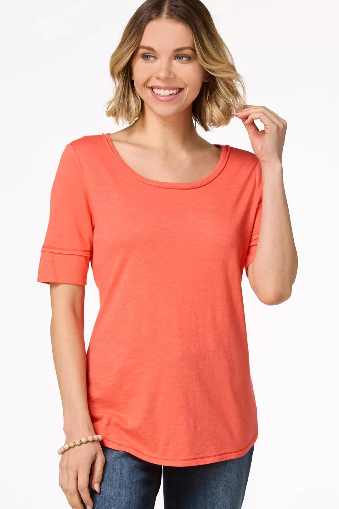 Cato Tops | Solid Scoop Neck Tee