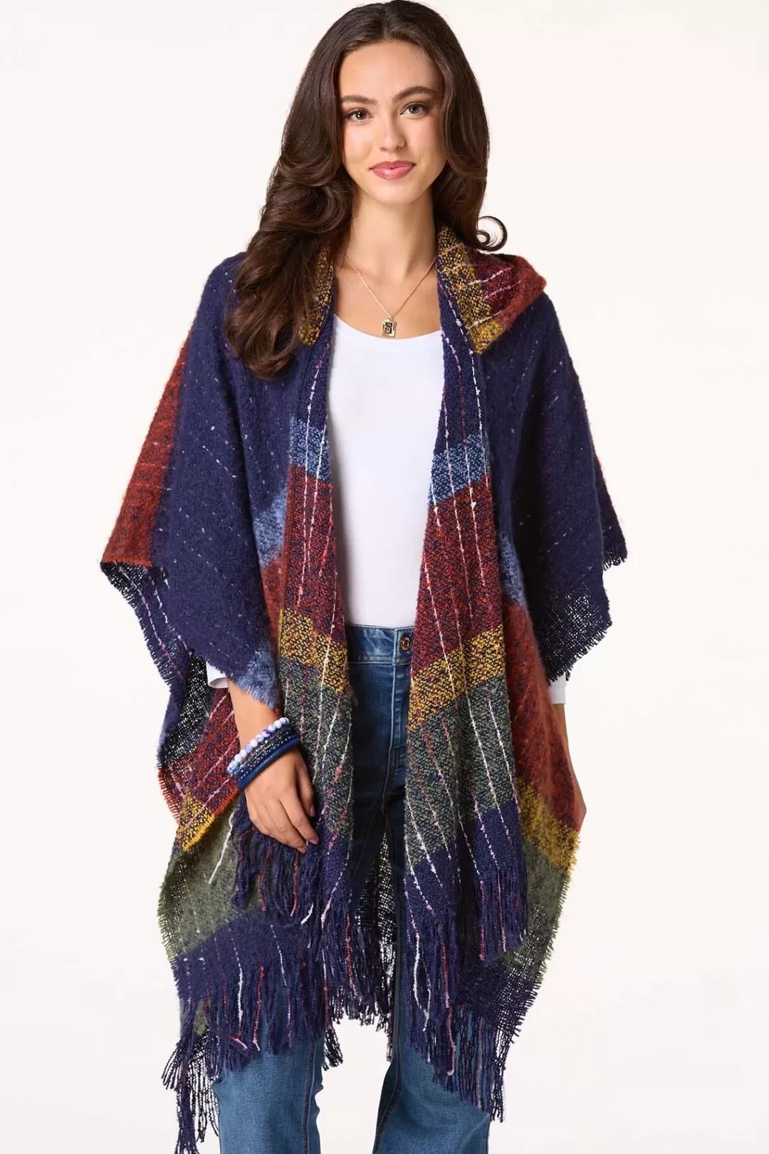 Cato Cold Weather | Stripe Colorblock Hooded Poncho