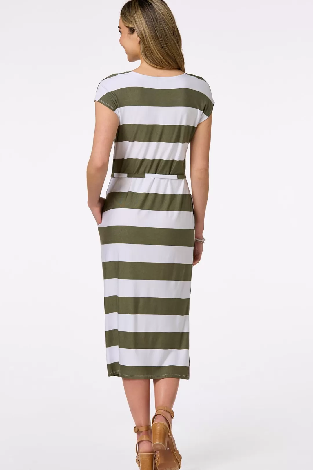 Cato Dresses | Stripe Tie Waist Midi Dress