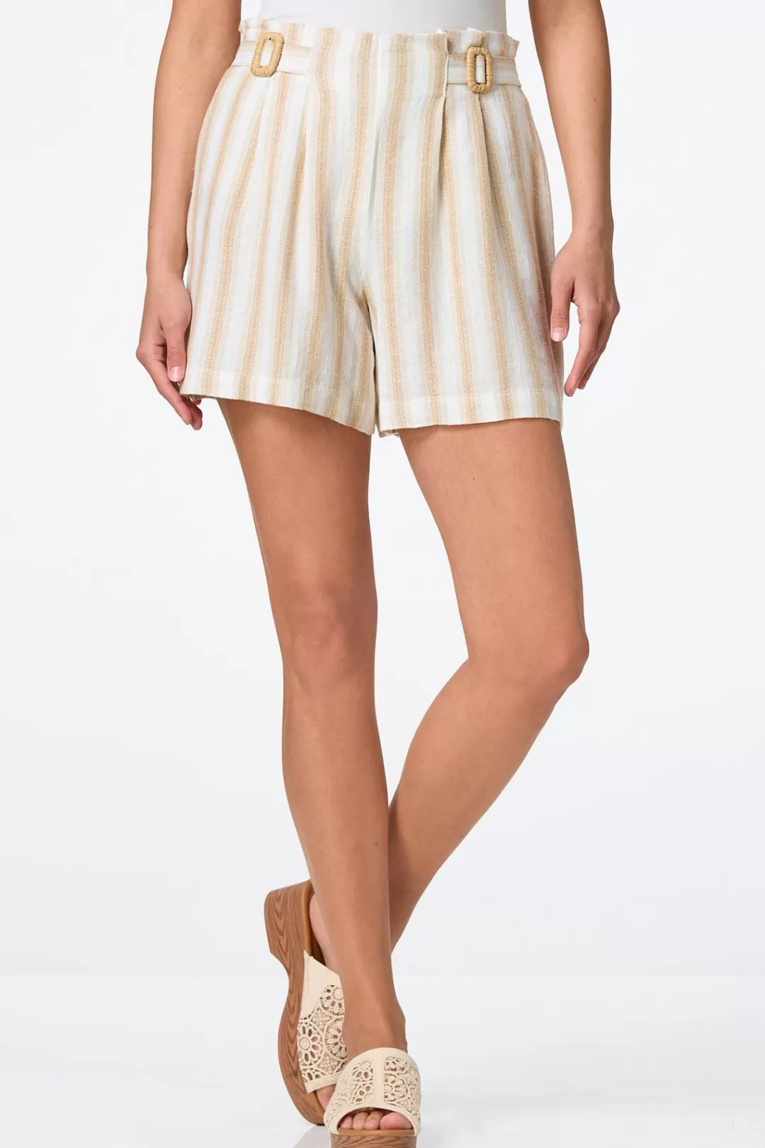 Cato Shorts | Stripe Woven Buckle Shorts