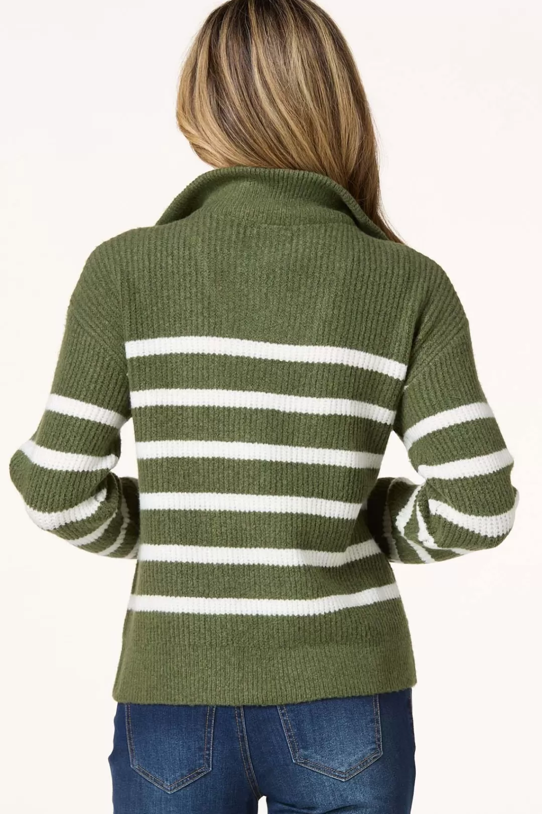 Cato Sweaters | Stripe Zip Pullover Sweater