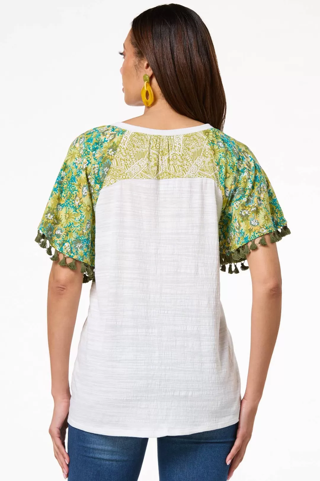 Cato Tops | Tasseled Floral Sleeve Top