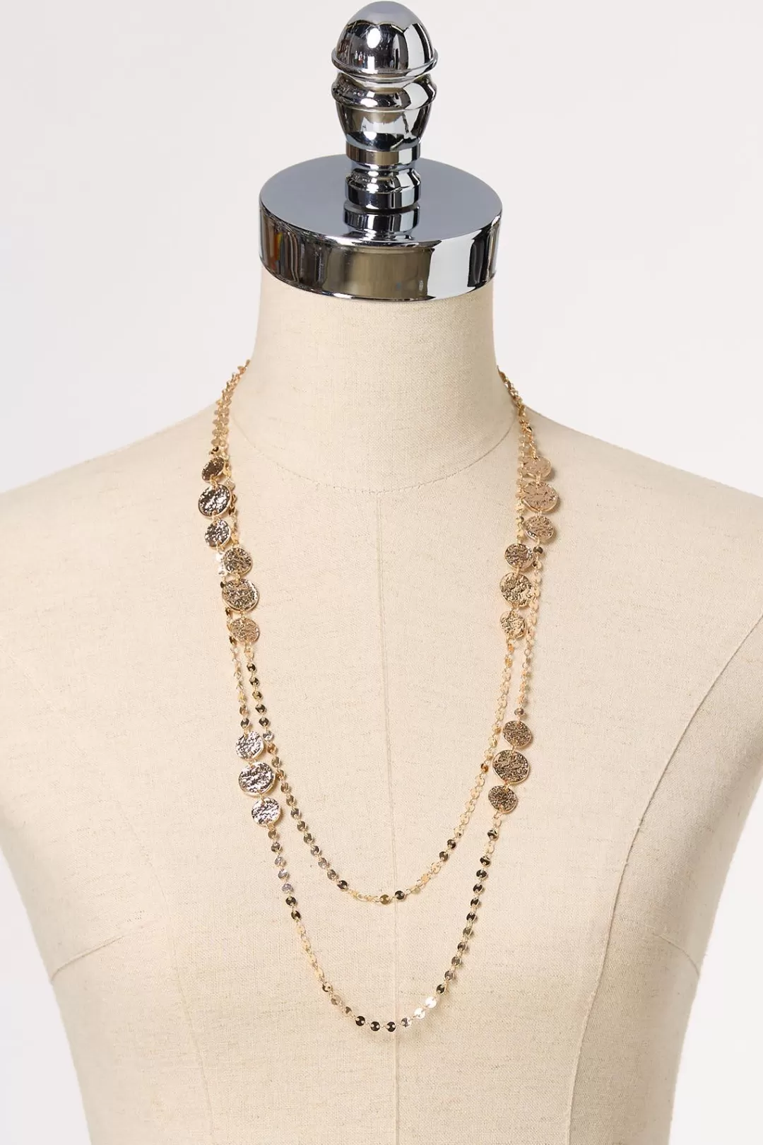 Cato Necklaces | Textured Circle Layered Long Necklace