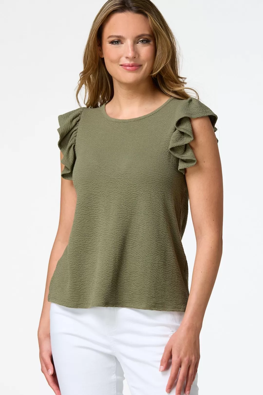 Cato Tops | Textured Flutter Sleeve Top