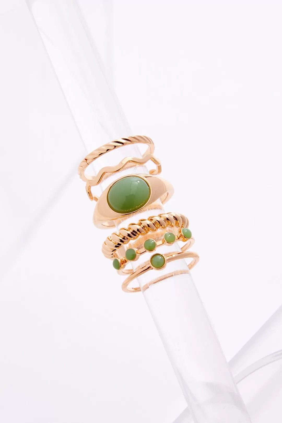 Cato Rings | Textured Green Stone Ring Set