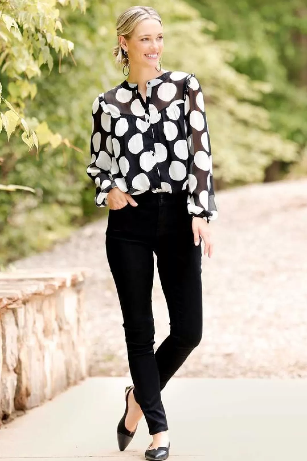 Cato Tops | Textured Polka Dot Shirt