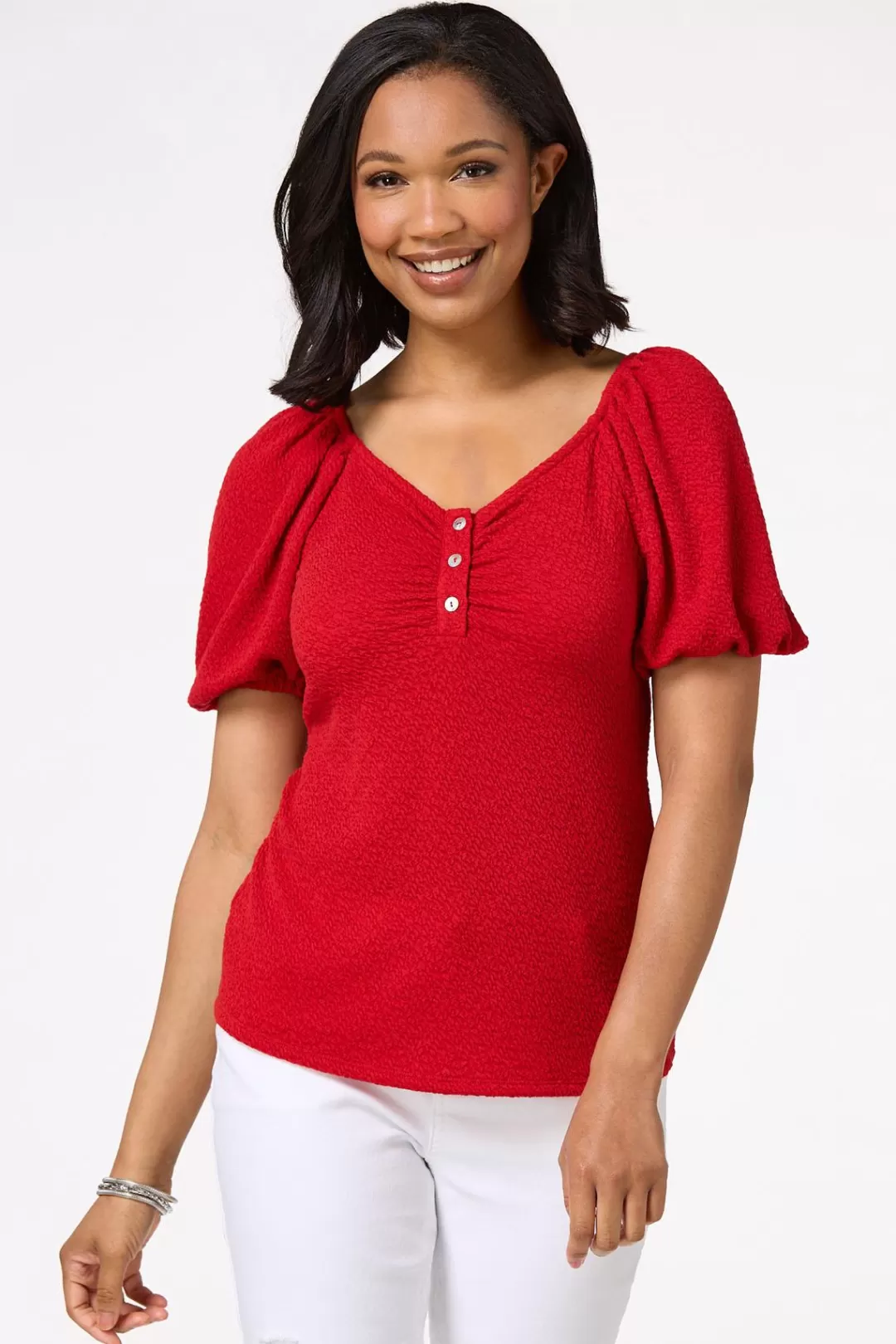 Cato Tops | Textured Puff Sleeve Top