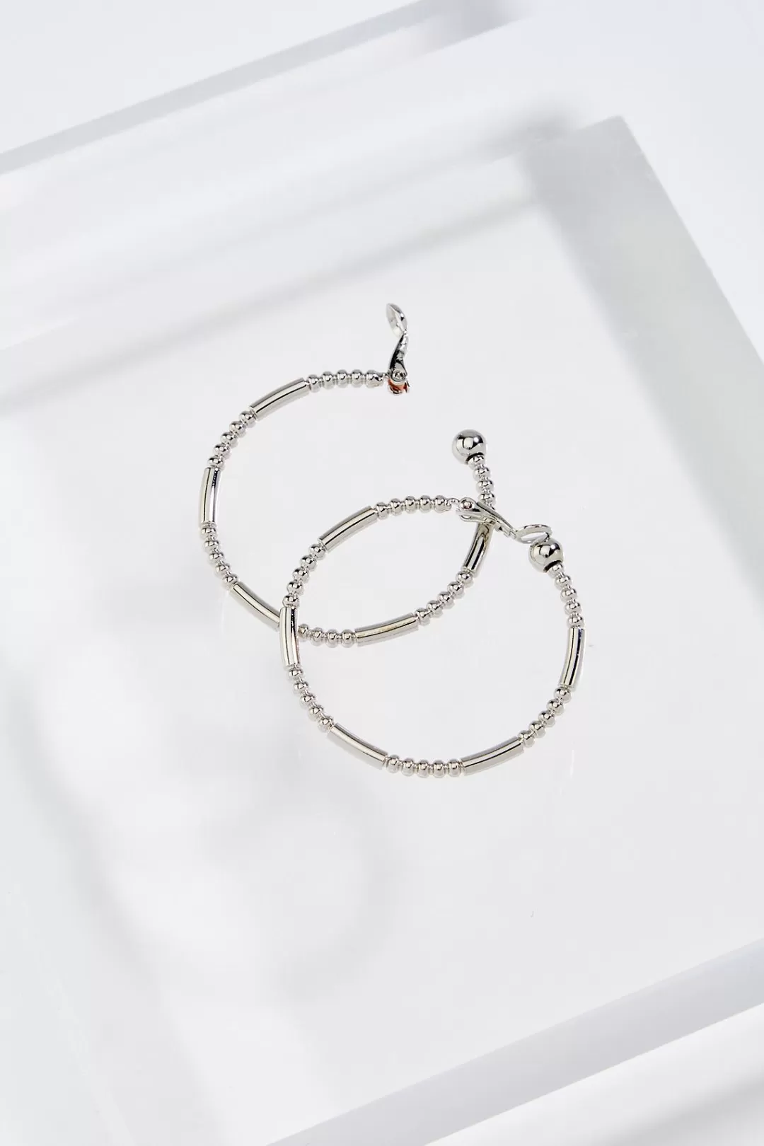 Cato Earrings | Textured Silver Hoop Clip- On Earrings