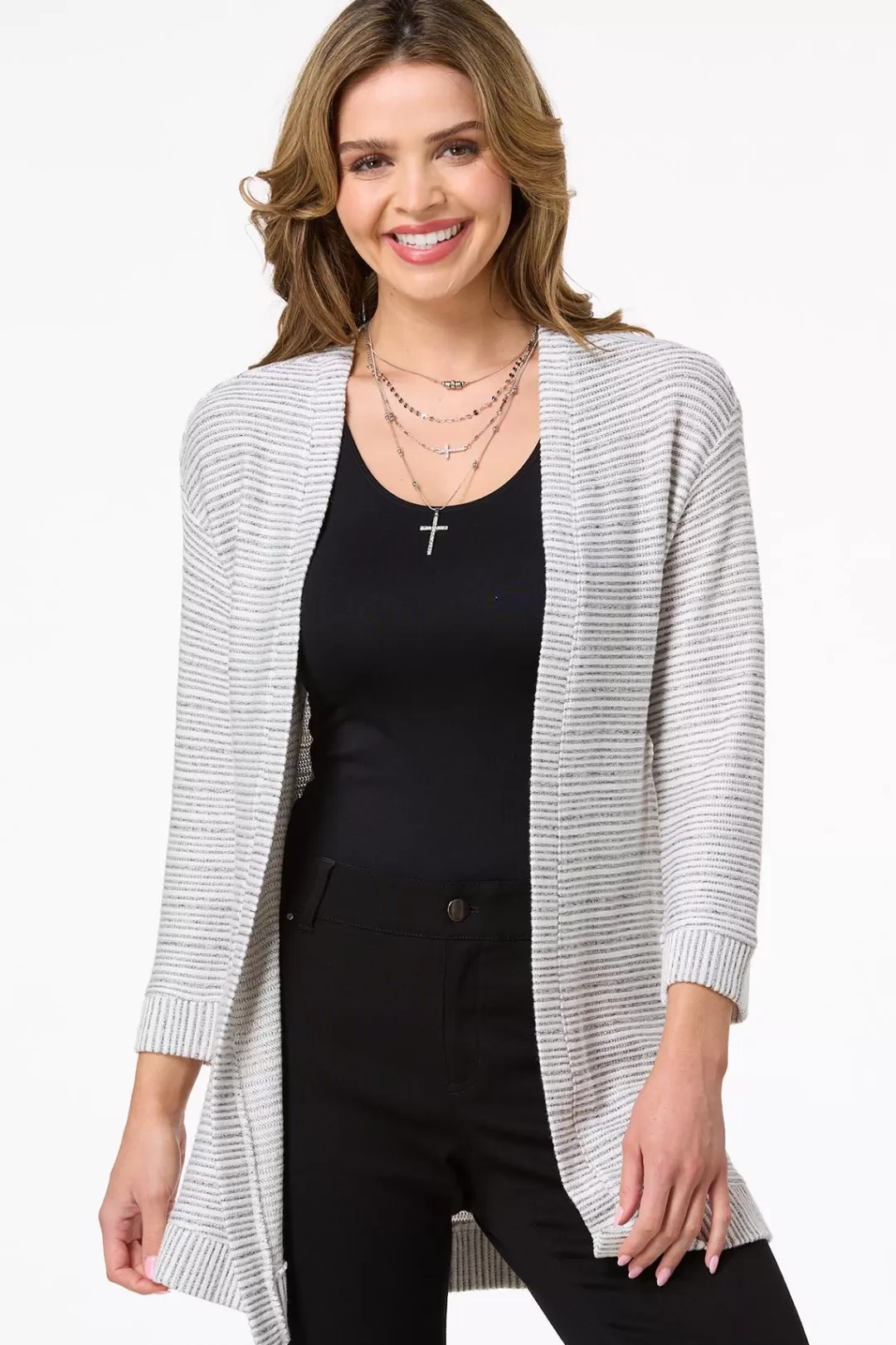 Cato Tops | Textured Stripe Cardigan