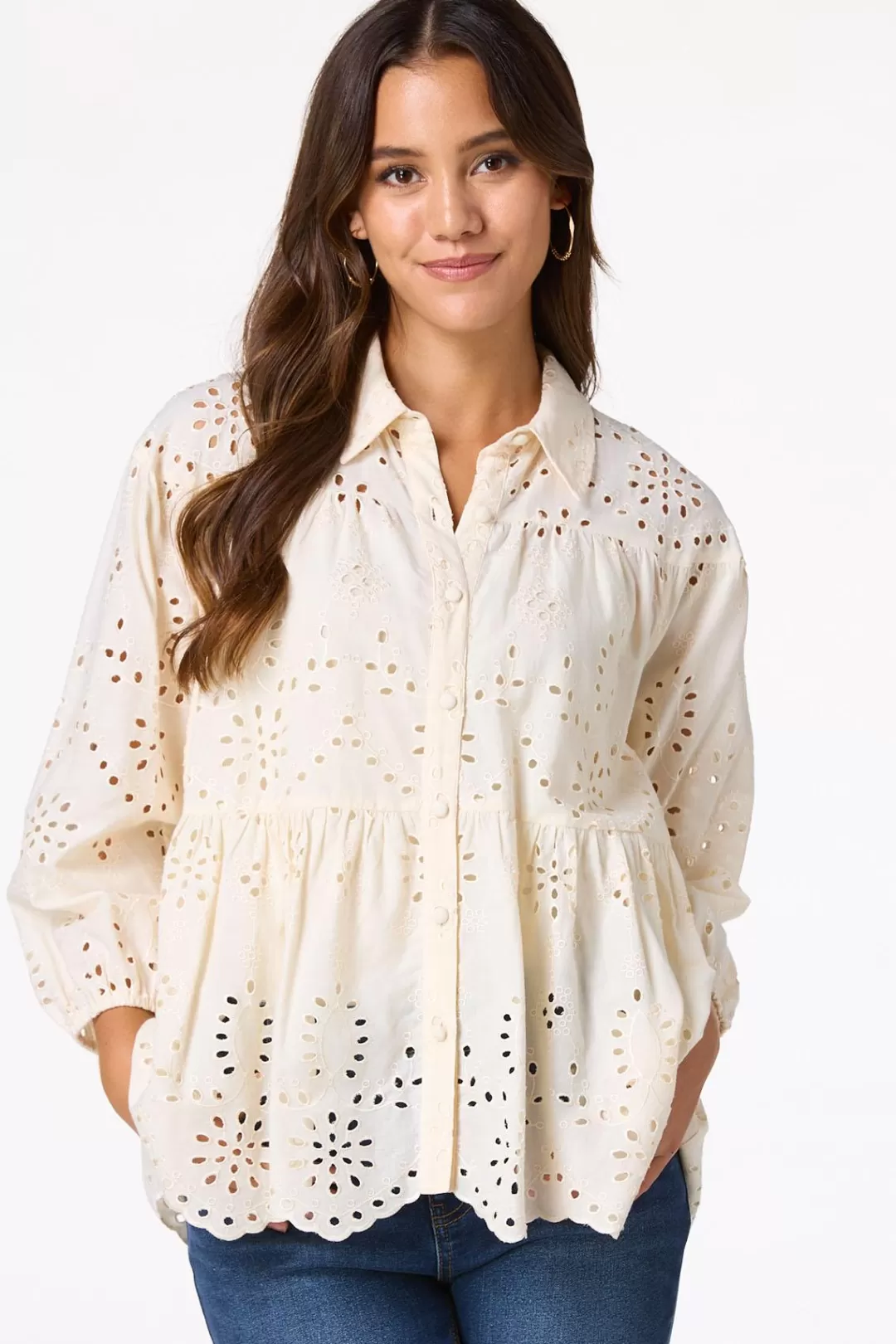 Cato Tops | Tiered Eyelet Shirt