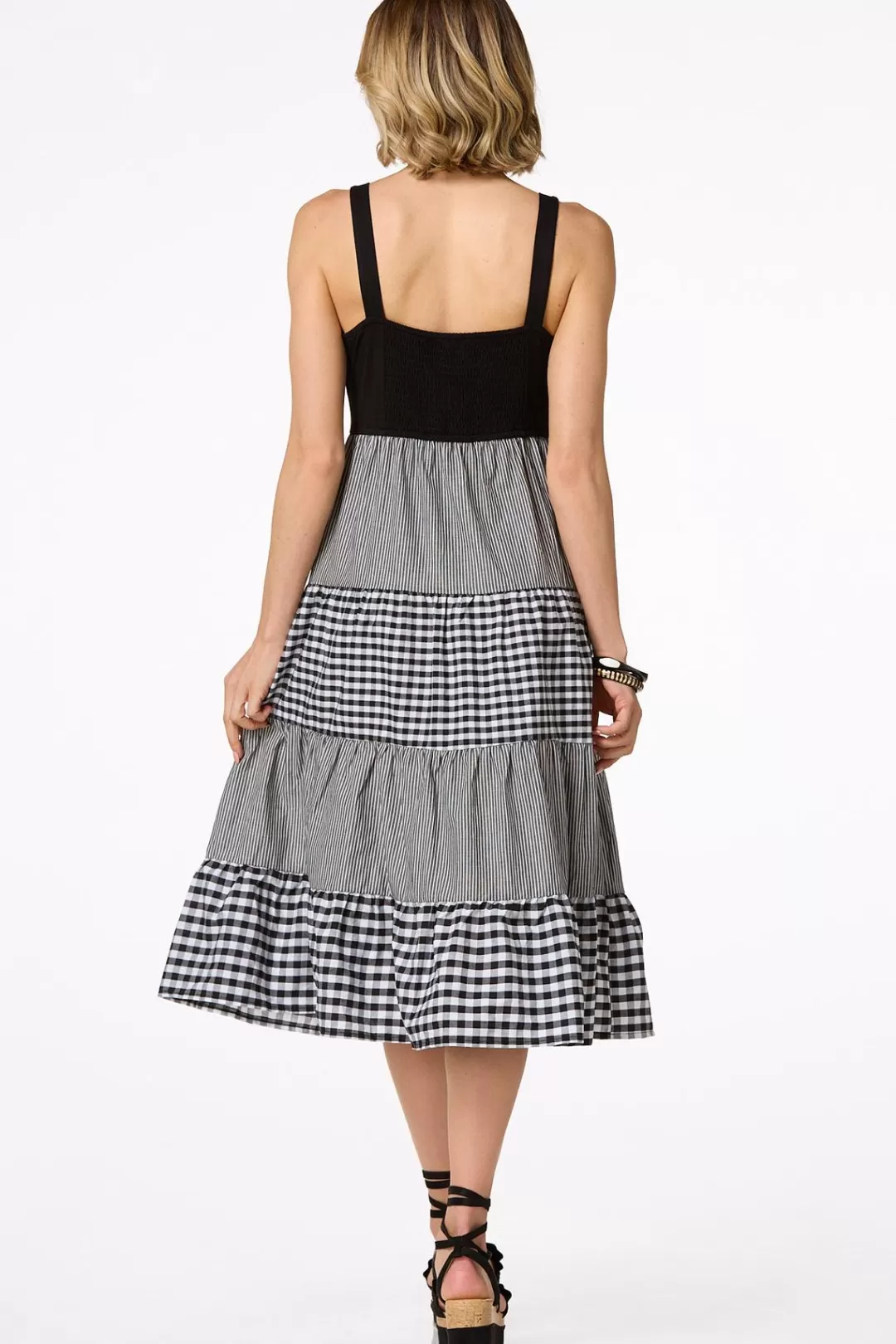 Cato Dresses | Tiered Gingham Stripe Dress