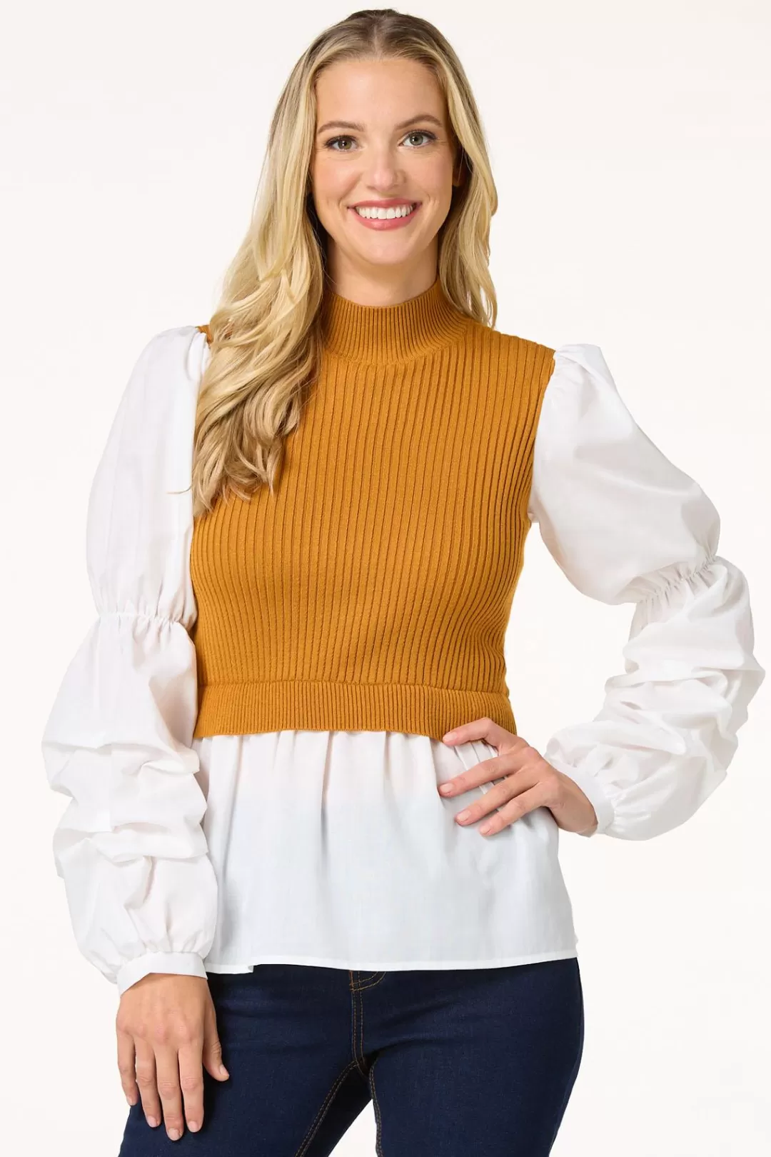 Cato Sweaters | Tiered Puff Sleeve Sweater