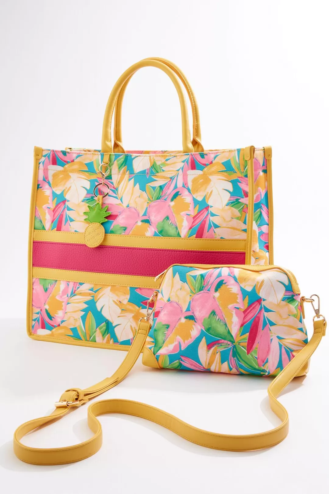 Cato Handbags | Tropical Print Canvas Tote Set