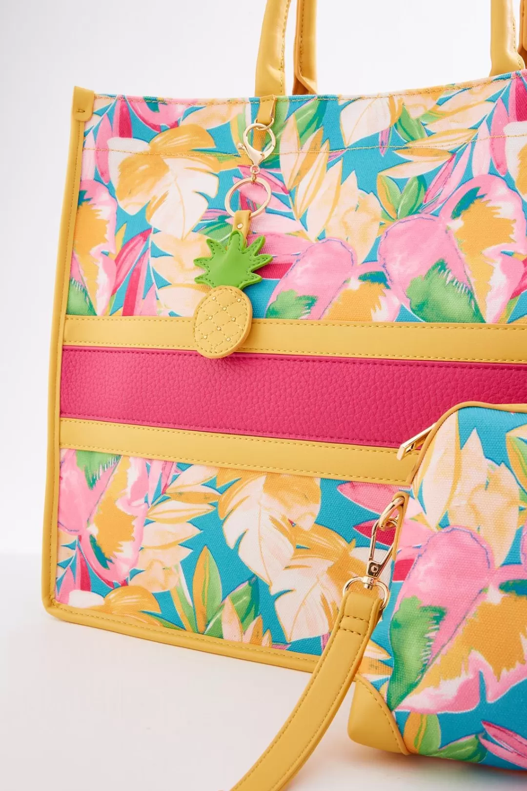 Cato Handbags | Tropical Print Canvas Tote Set