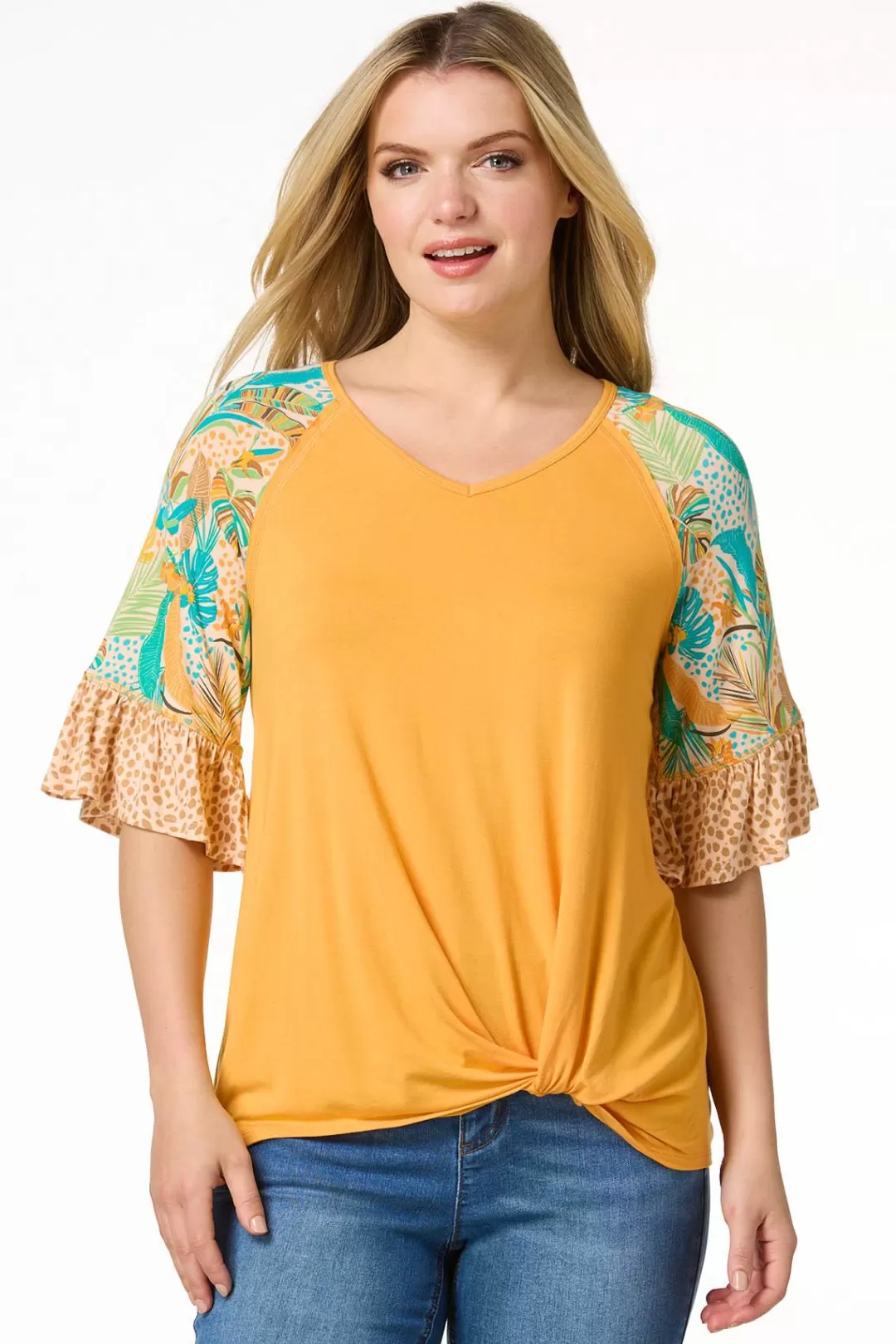 Cato Tops | Tropical Sleeve Top