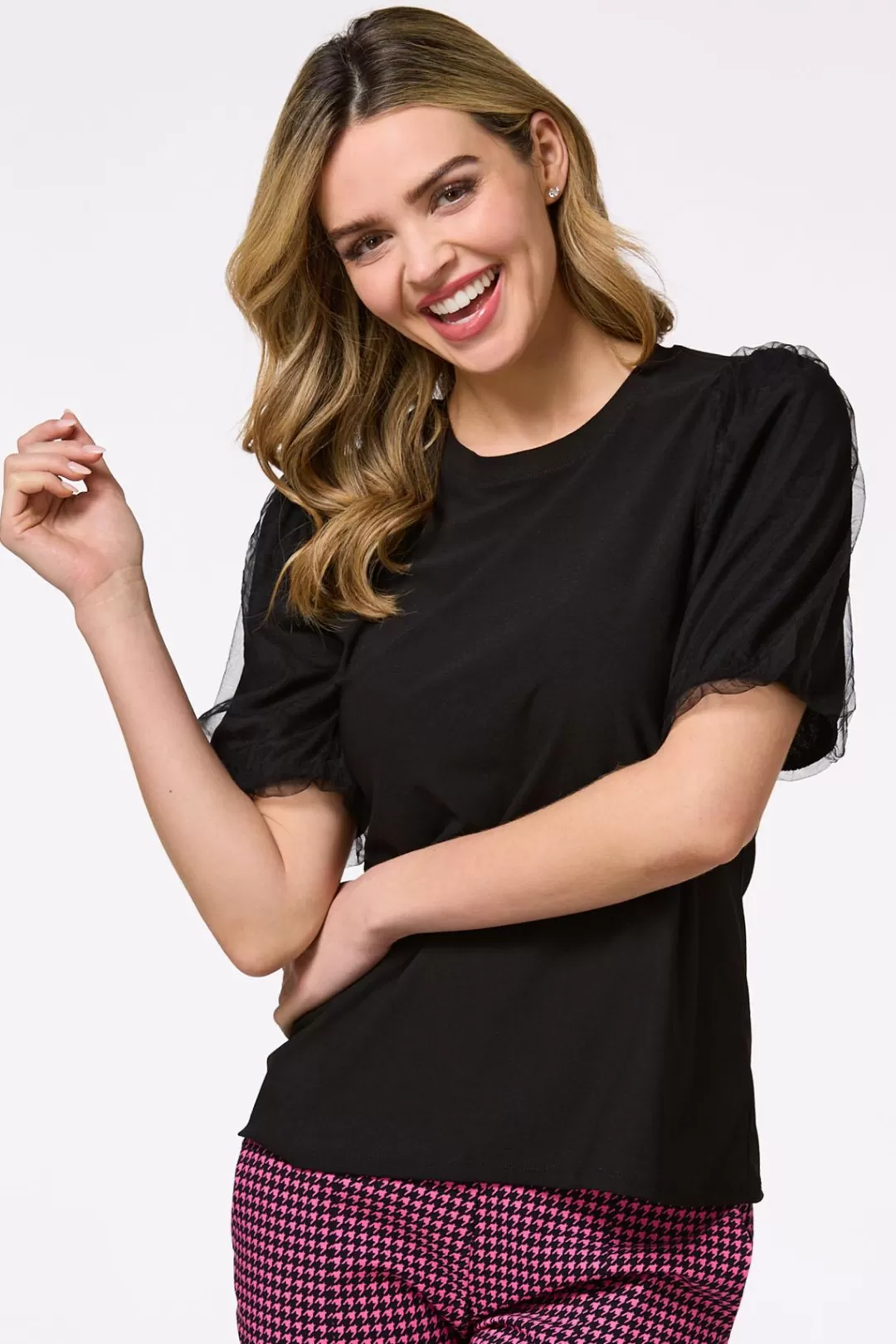 Cato Tops | Tulle Puff Sleeve Top