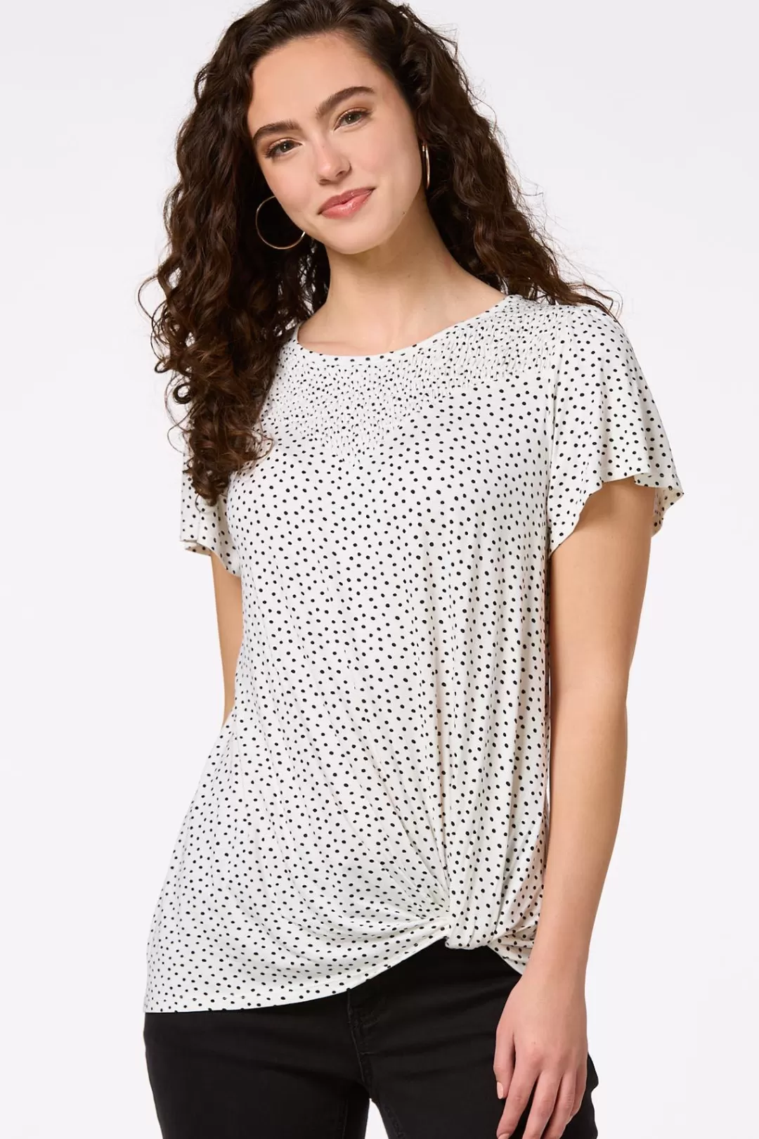 Cato Tops | Twisted Smocked Dot Top