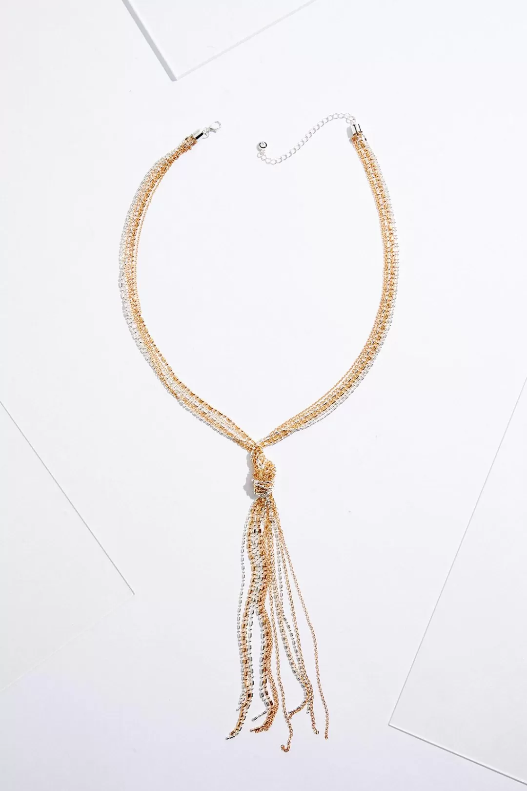 Cato Necklaces | Two- Tone Beaded Knot Y- Necklace