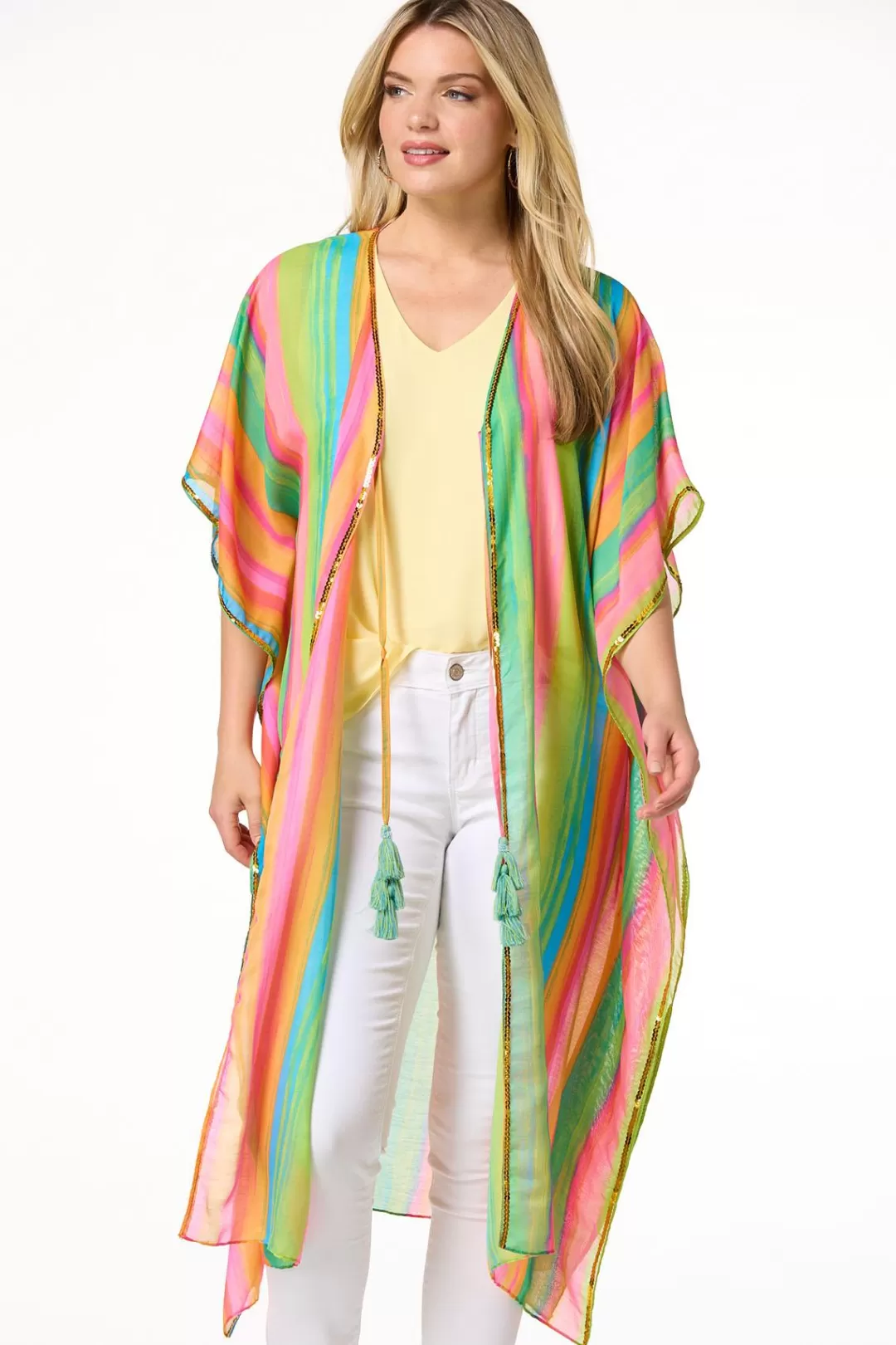 Cato Cover Ups | Vibrant Stripe Sequin Trim Cover- Up