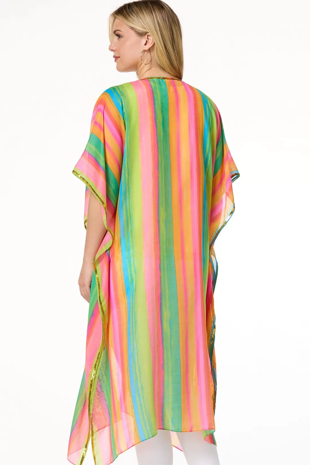 Cato Cover Ups | Vibrant Stripe Sequin Trim Cover- Up