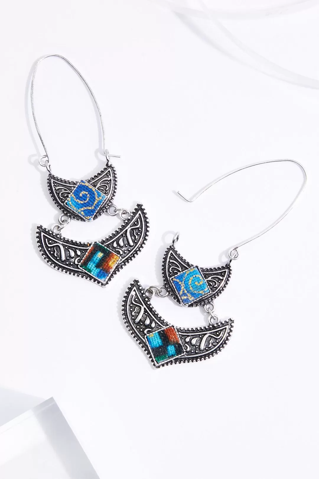 Cato Earrings | Western Fabric Silver Wire Earrings