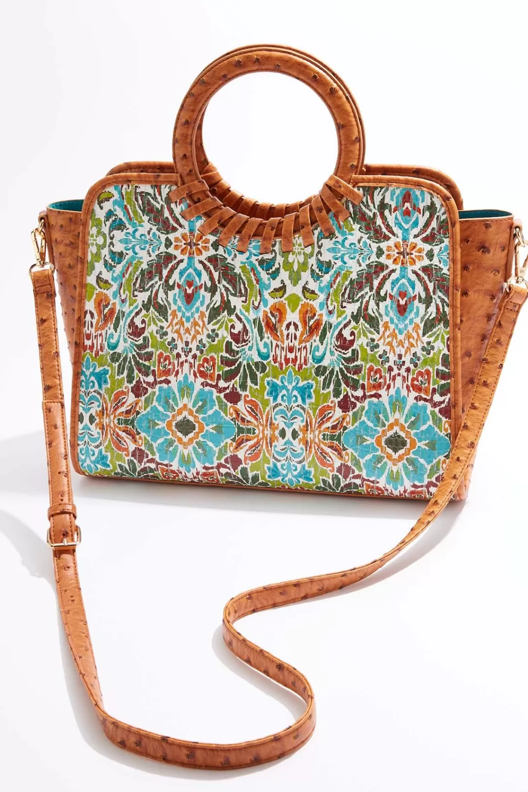 Cato Handbags | Whipstitch Trim Patterned Satchel