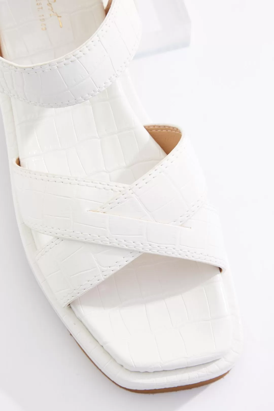 Cato Sandals | White Croc Crossband Sandals