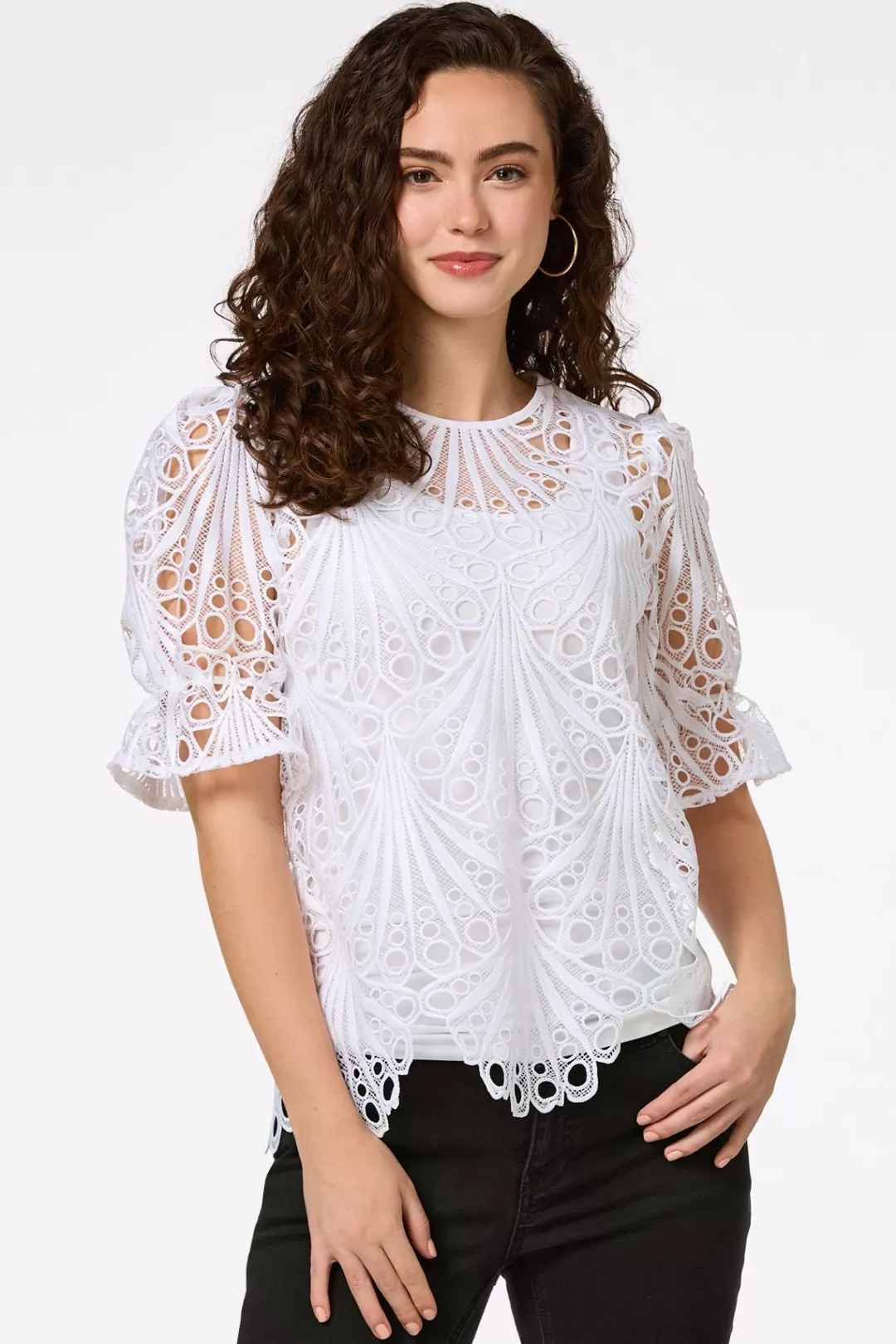 Cato Tops | White Crochet Top