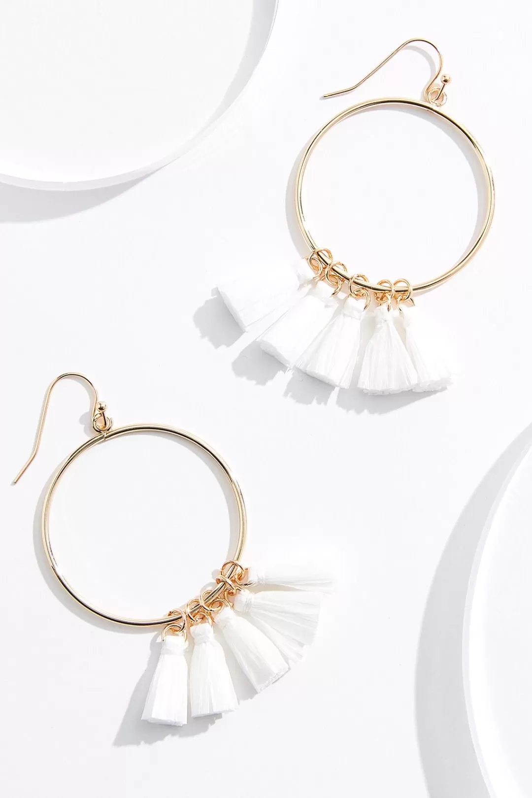 Cato Earrings | White Raffia Tassel Earrings