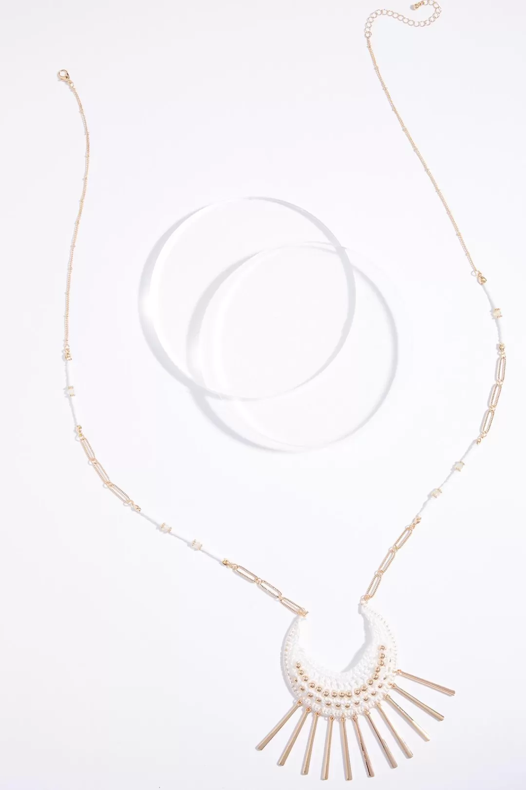 Cato Necklaces | White Thread Metal Tassel Long Necklace