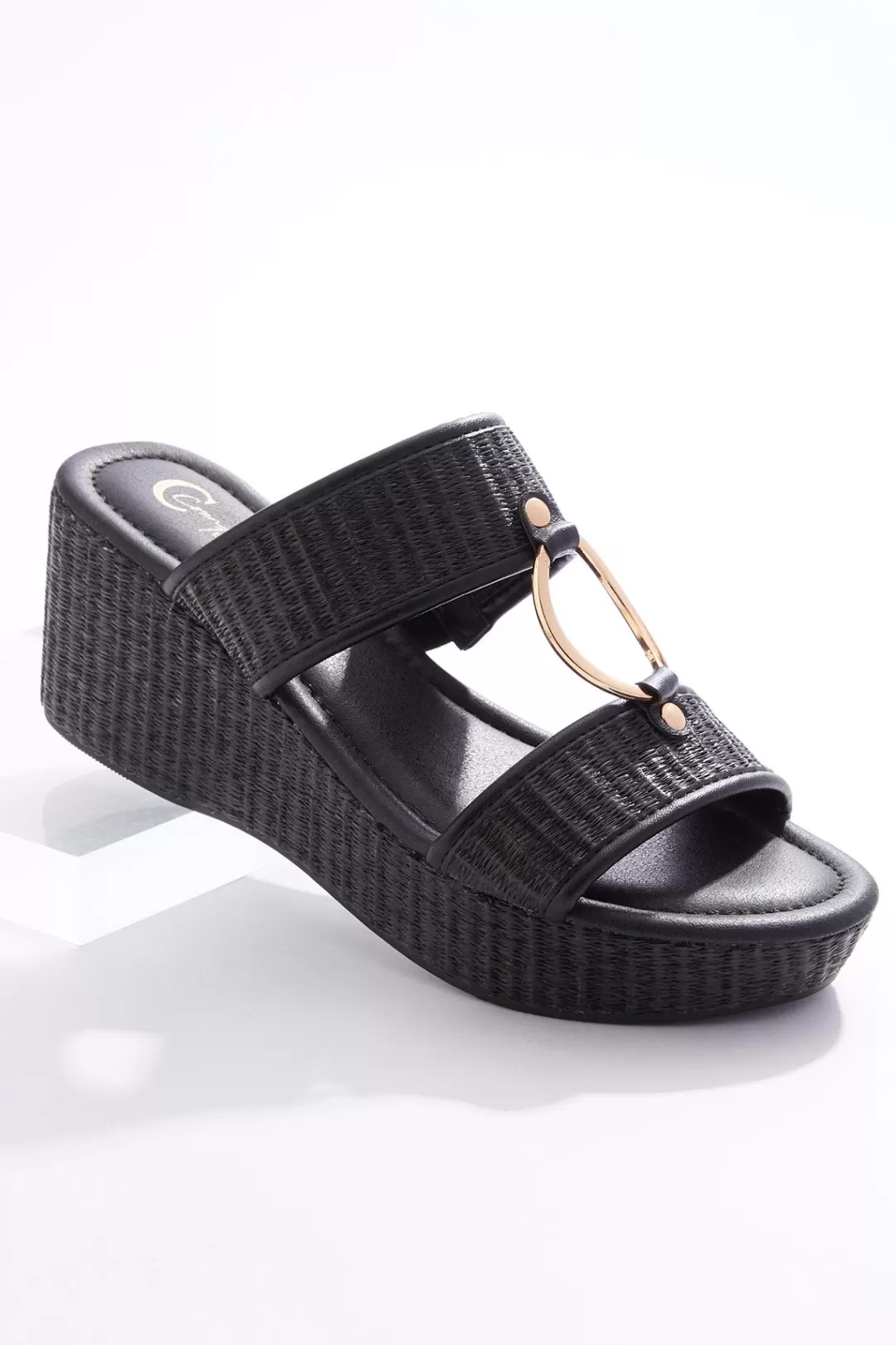 Cato Wide Width | Wide Width Raffia Two Band Wedges