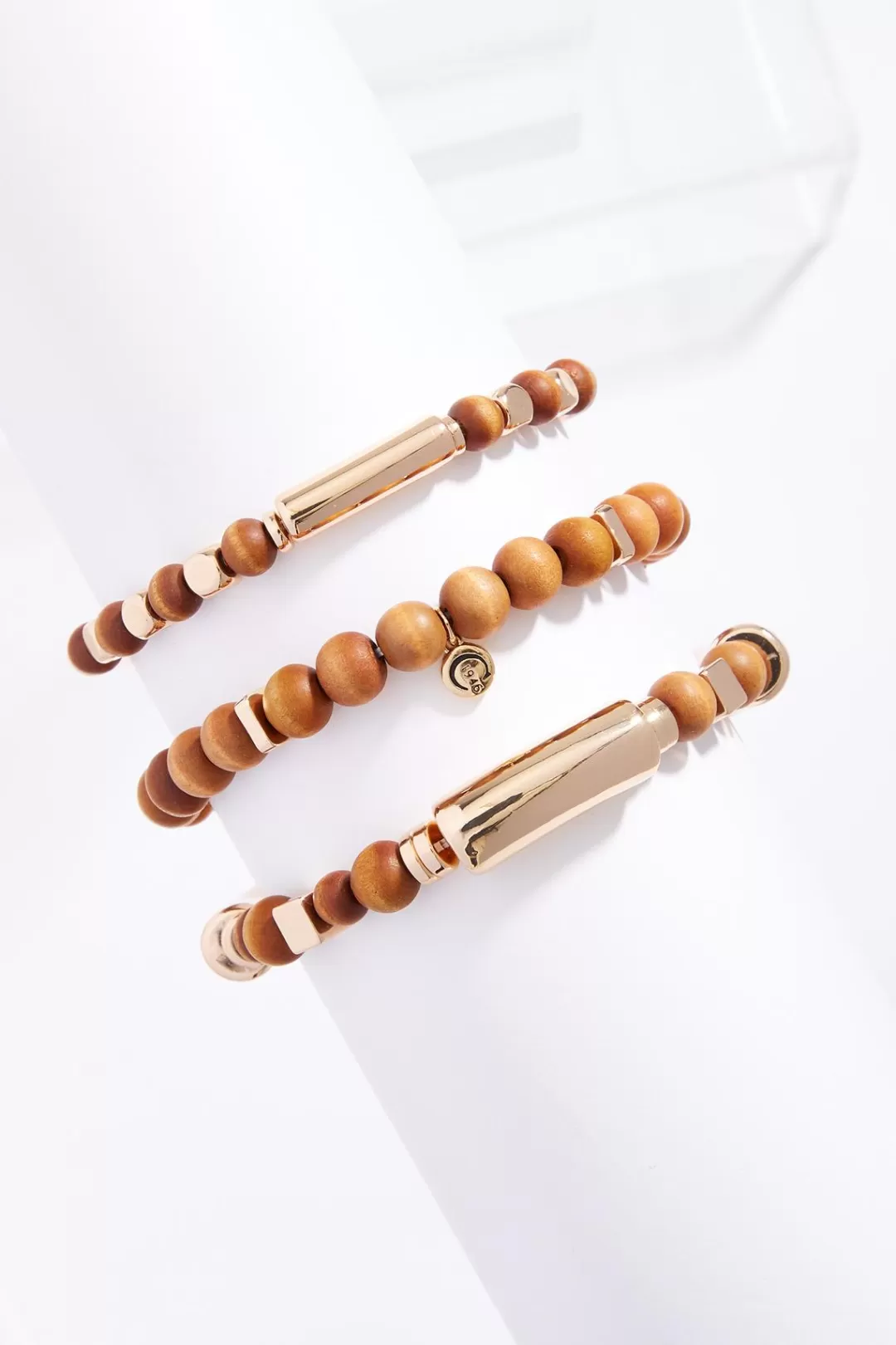 Cato Bracelets | Wood Ball Gold Stretch Bracelet Set