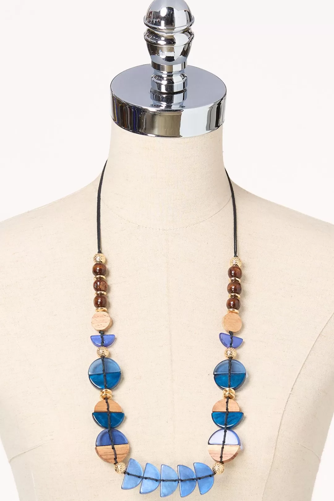 Cato Necklaces | Wood Blue Lucite Long Necklace